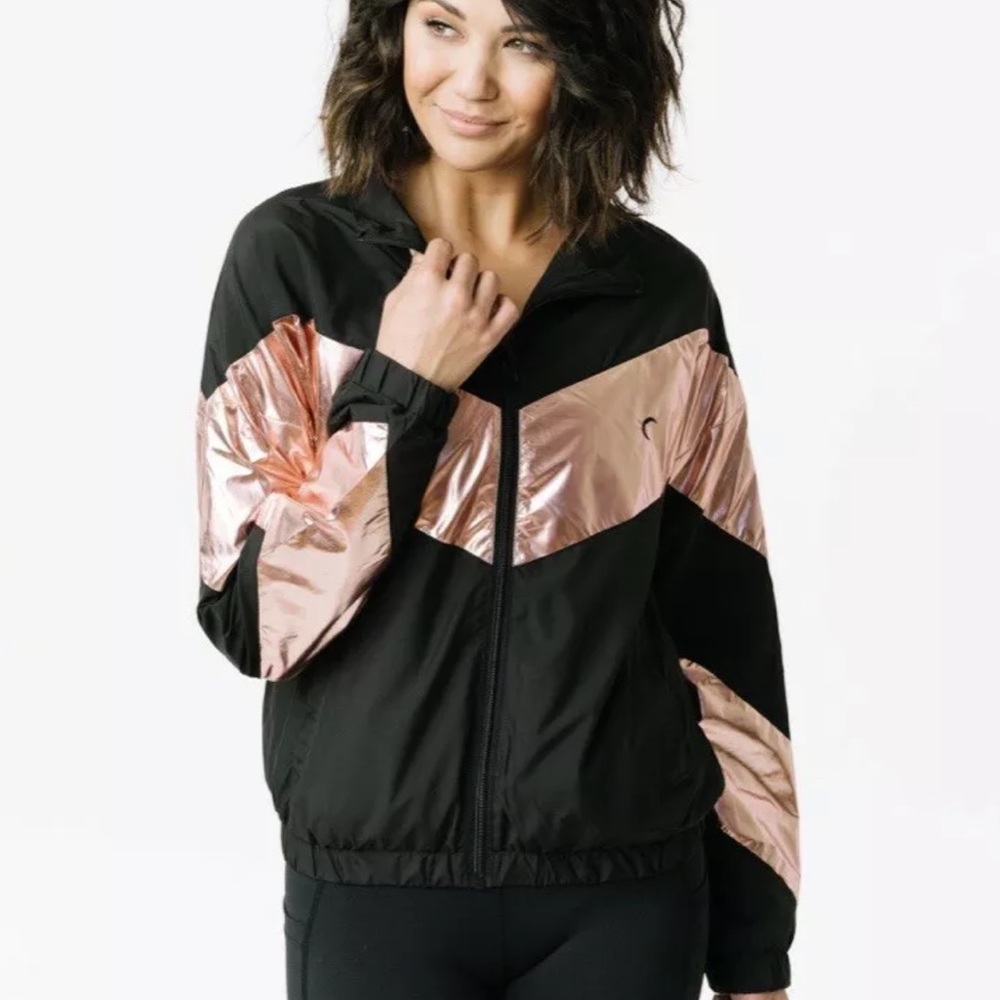 ZYIA ACTIVE NWT PINK SHINE BLOCK ZIP DOWN JACKET EXTRA SMALL BLACK